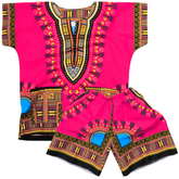 Children Traditional Colourful African Dashiki Thailand Style with Shorts (Pink) - Tribe